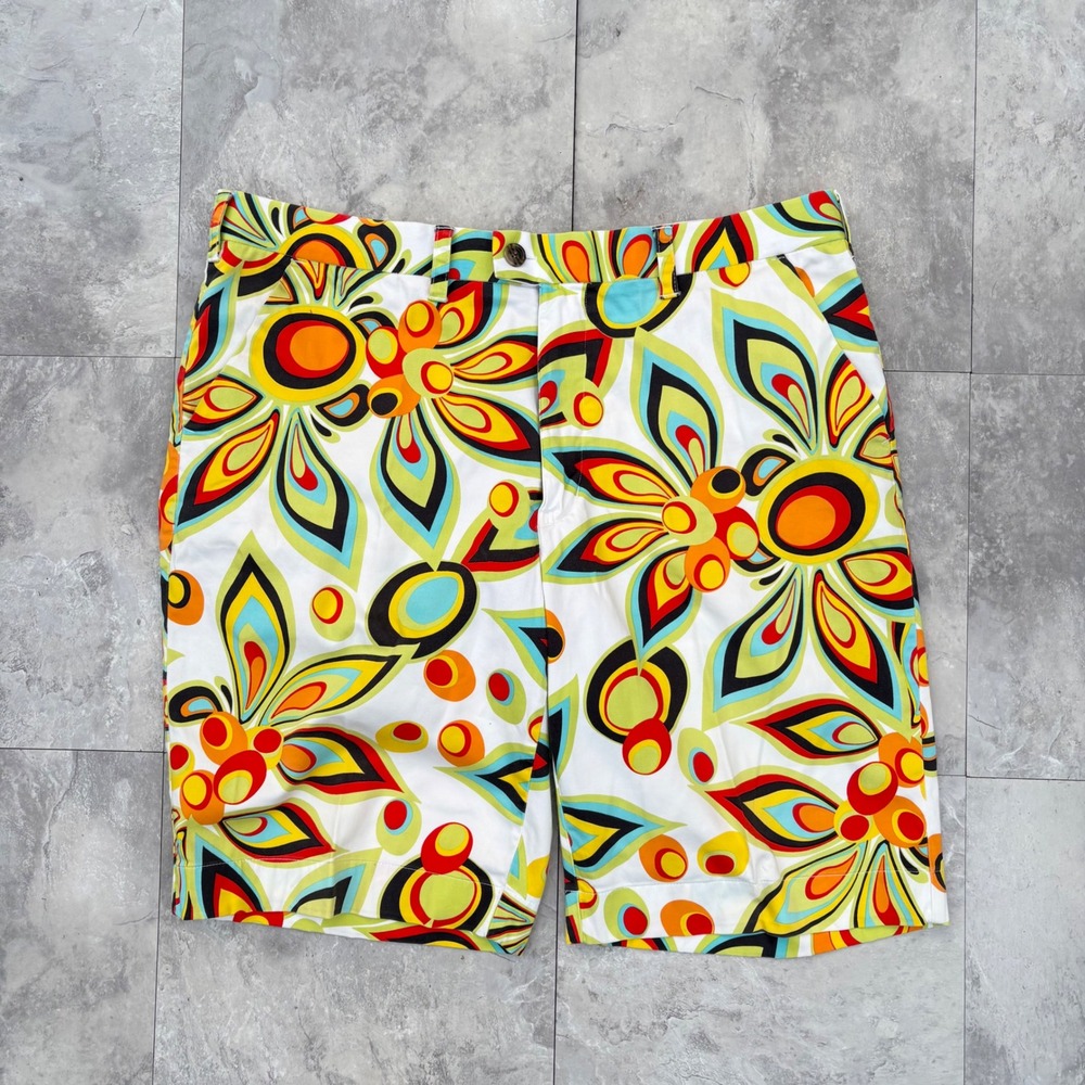 Loudmouth Golf Mens Psychedelic Floral Shorts Multi-Color Flat Front 36x10